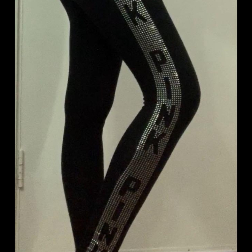 Black Leggings with Silver PINK Logo